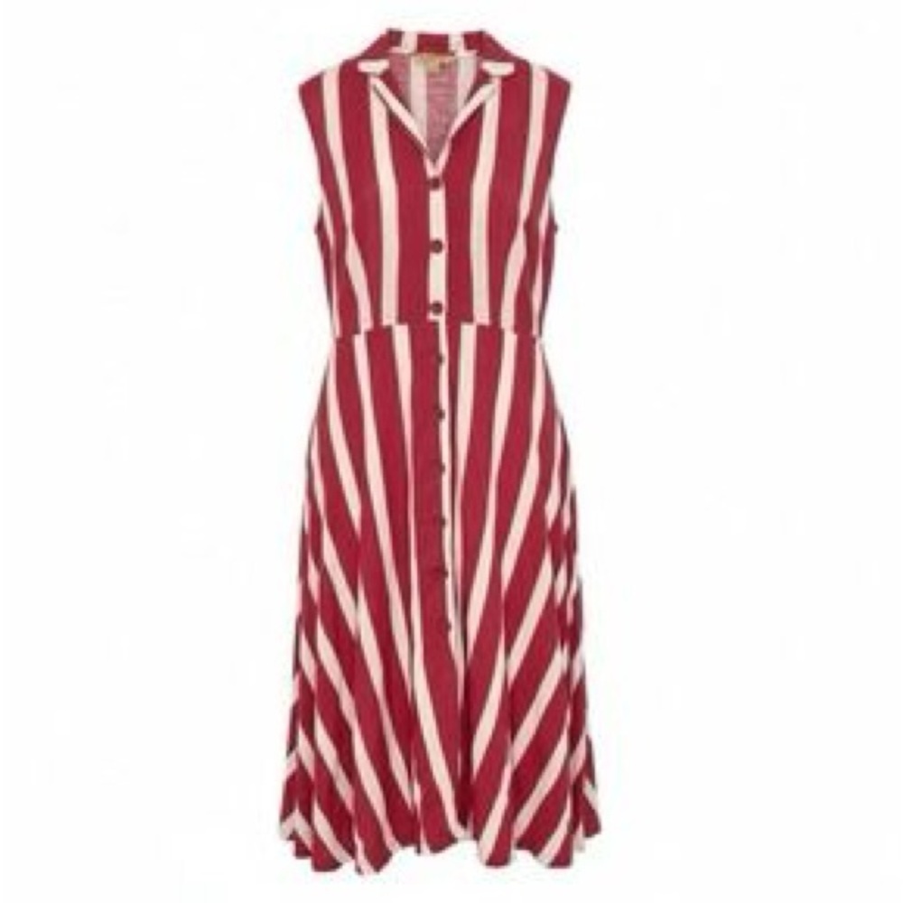 April Cornel Striped Cotton Weave Sleeveless Button Front Midi Twirl Dress - Picture 8 of 15